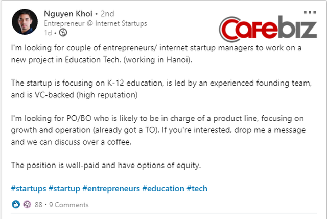 WeFit phá sản 1 tháng, Founder Khôi Nguyễn bất ngờ đăng tuyển nhân sự cho startup về EdTech! - Ảnh 1.