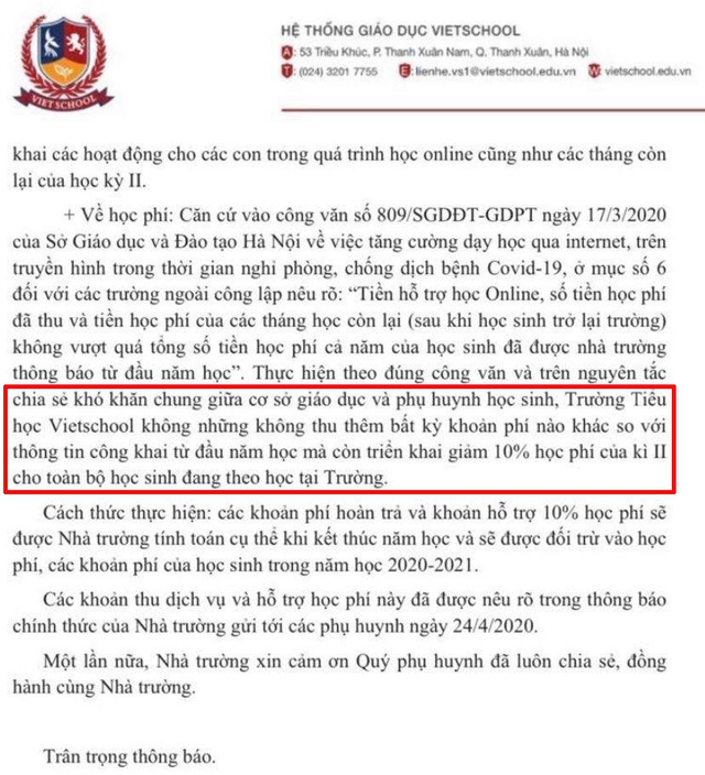 Phụ huynh một trường tiểu học ở Hà Nội tố bị trường gửi email đe dọa sau khi phản đối chính sách học phí mùa dịch - Ảnh 1.