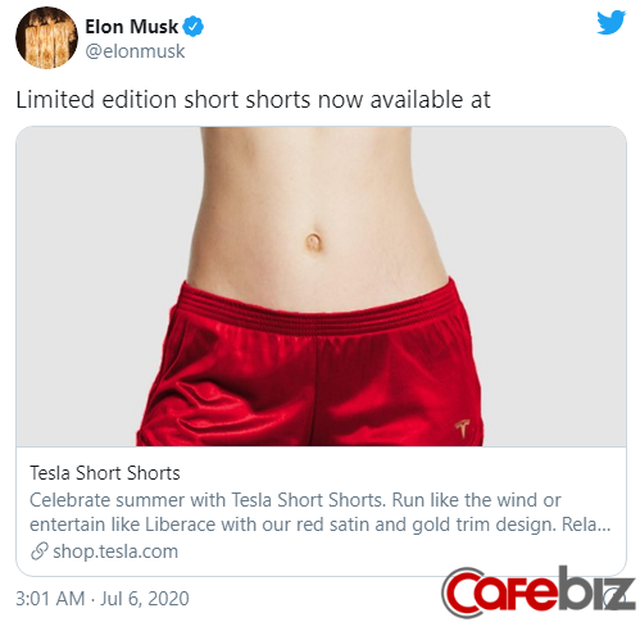 Nghệ thuật sales đỉnh cao của Elon Musk: Tesla sản xuất xe điện nhưng bán quần đùi vẫn cháy hàng trong tích tắc! - Ảnh 2.