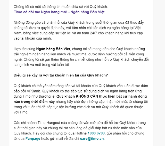 Ngân hàng số Timo chia tay VPBank sau 5 năm gắn bó, chuyển sang bắt tay với Ngân hàng Bản Việt - Ảnh 1.