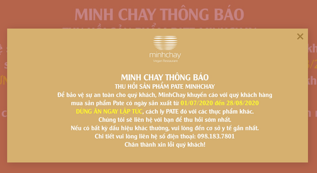  Minh Chay thông báo thu hồi sản phẩm pate có độc tố cực mạnh - Ảnh 1.