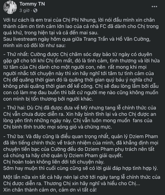 Hồ Văn Cường nửa đêm bị ‘dằn mặt’, em trai Phi Nhung lên tiếng cầu xin, nhắc thẳng tên Trang Khàn  - Ảnh 1.