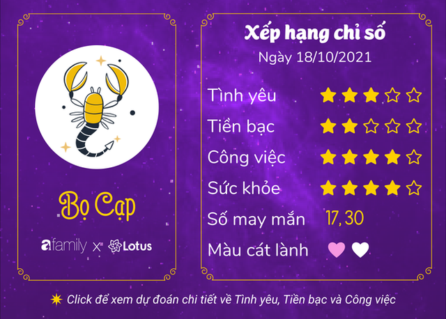 Dự báo ngày hôm nay 18/10/2021 cho 12 cung Hoàng đạo: Bọ Cạp có một ngày tích cực - Ảnh 8. Dự báo ngày hôm nay 18/10/2021 cho 12 cung Hoàng đạo: Bọ Cạp có một ngày tích cực - Ảnh 8.