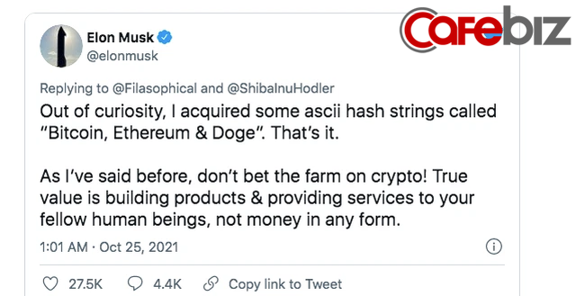 Như chưa hề tăng, Elon Musk vừa tweet tôi không sở hữu đồng Shiba Inu nào, ngay lập tức giá coin chó giảm - Ảnh 2.