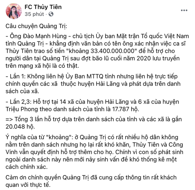 Phía Thuỷ Tiên làm rõ lý do không thống kê được chính xác số tiền từ thiện ở Quảng Trị? - Ảnh 2.