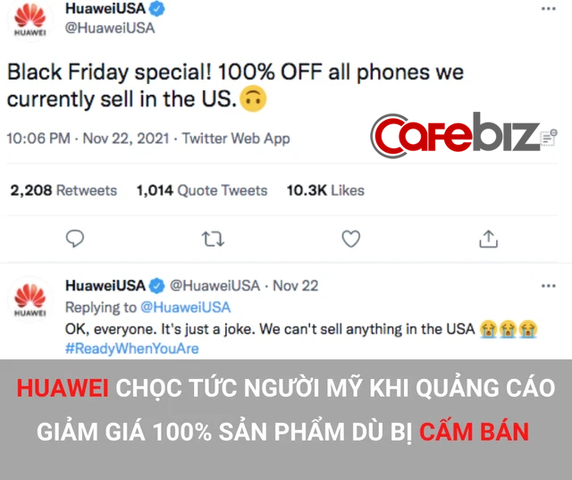 Bị cấm bán hàng đã lâu, Huawei vừa đăng quảng cáo giảm 100% mọi sản phẩm ở Mỹ nhân dịp Black Friday, chọc tức hàng nghìn người - Ảnh 1.