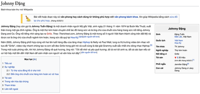  Johnny Đặng bất ngờ bị tấn công, thay đổi thông tin trên Wikipedia giữa ồn ào cạch mặt Khoa Pug  - Ảnh 2.