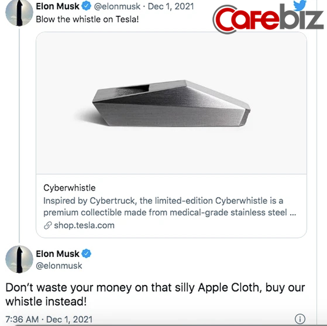 Đỉnh cao cà khịa: Elon Musk bán còi thương hiệu Tesla giá 50 USD, khuyên mọi người đừng nên mua giẻ lau 20 USD của Apple - Ảnh 1.