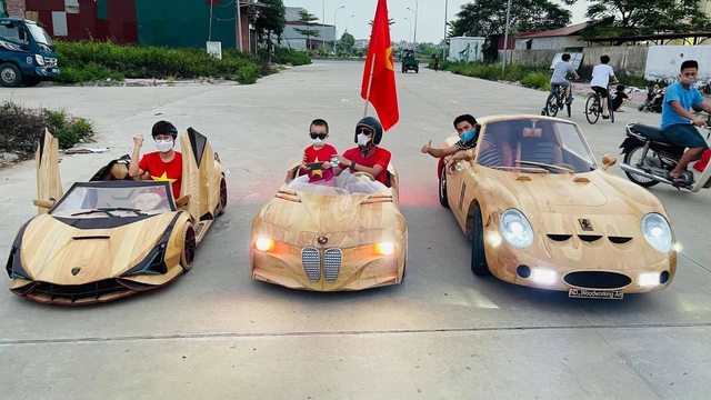 Ông bố Bắc Ninh chế tạo ‘siêu xe’ bằng gỗ để con trai vi vu trên đường - Ảnh 10.