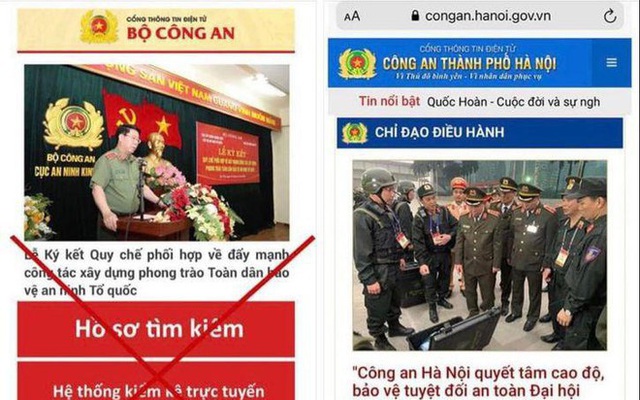 Ảnh minh họa: Trang web giả mạo Cổng thông tin Công an TP Hà Nội có chứa mã độc “vn84app.apk”