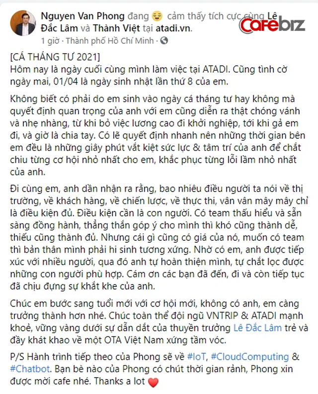 Founder Nguyễn Văn Phong rời startup sau hơn 2 năm bán Atadi cho VnTrip: ‘Thời gian bên em đều là những giây phút vắt kiệt sức lực và tâm trí của anh để chắt chiu từng cơ hội nhỏ nhất’ - Ảnh 1.