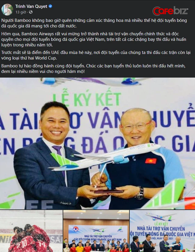 Tỷ phú Trịnh Văn Quyết chơi lớn, tuyên bố Bamboo Airways tài trợ vận chuyển cho một loạt tuyển bóng đá quốc gia trong 3 năm - Ảnh 1.