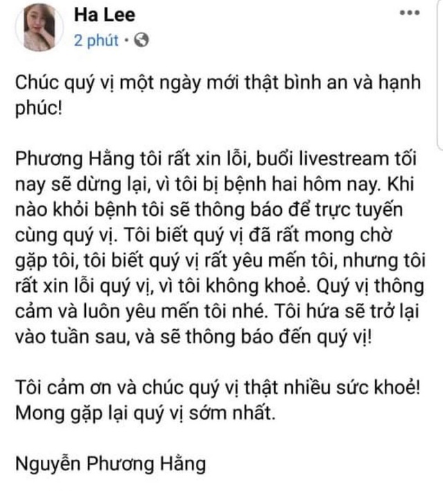  Nguyên nhân khiến bà Phương Hằng bất ngờ thông báo huỷ livestream tối ngày 29/5 - Ảnh 1.