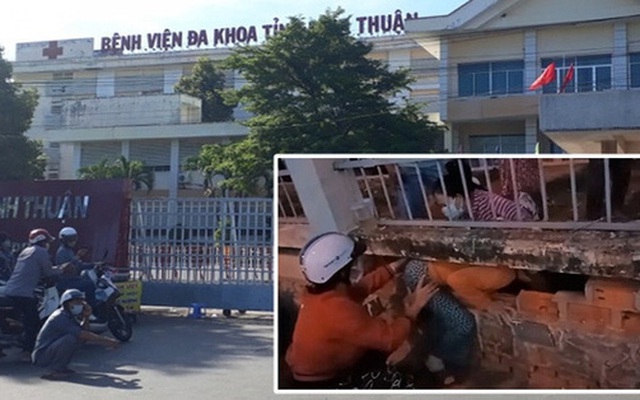 Hình ảnh người dân chui lỗ tường rào thoát ra bệnh viện. Ảnh: VOV & Facebook