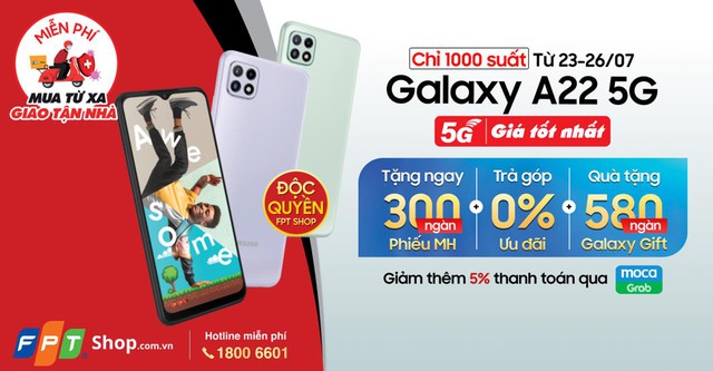 FPT Shop độc quyền bán ra Galaxy A22 5G đi kèm ưu đãi thiết thực - Ảnh 1. FPT Shop độc quyền bán ra Galaxy A22 5G đi kèm ưu đãi thiết thực - Ảnh 1.