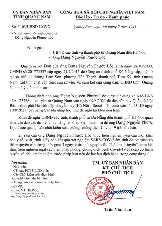  Quảng Nam thông tin về văn bản cho Bí thư Tam Kỳ chở con ra Hà Nội sang Mỹ du học - Ảnh 2.