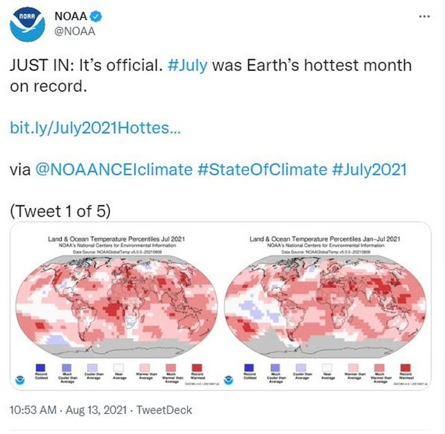  Tin không vui: Tháng 7 năm 2021 xác lập 2 kỷ lục nóng đáng sợ nhất trong lịch sử 142 năm! - Ảnh 1.