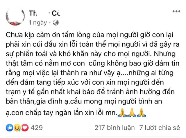 Bệnh nhân COVID-19 viết tâm thư xin lỗi gần 100 người vô tình thành F1 - Ảnh 1.