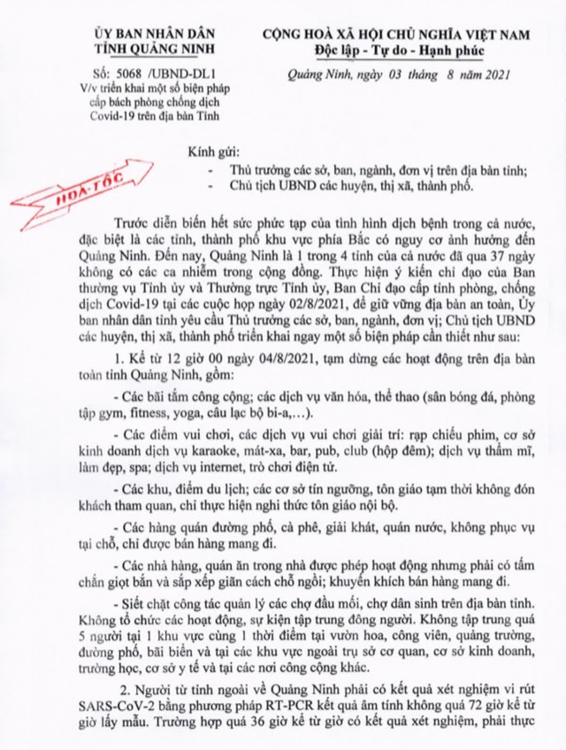  Quảng Ninh dừng nhiều hoạt động tập trung đông người từ 12 giờ trưa nay (4/8)  - Ảnh 1.