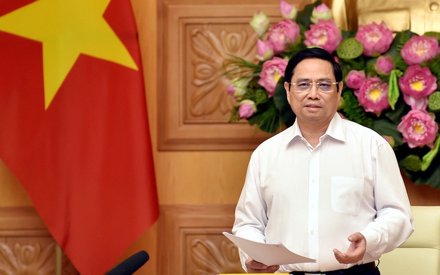 Thủ tướng Phạm Minh Chính phát biểu tại buổi gặp mặt và làm việc. Ảnh: VGP/Nhật Bắc