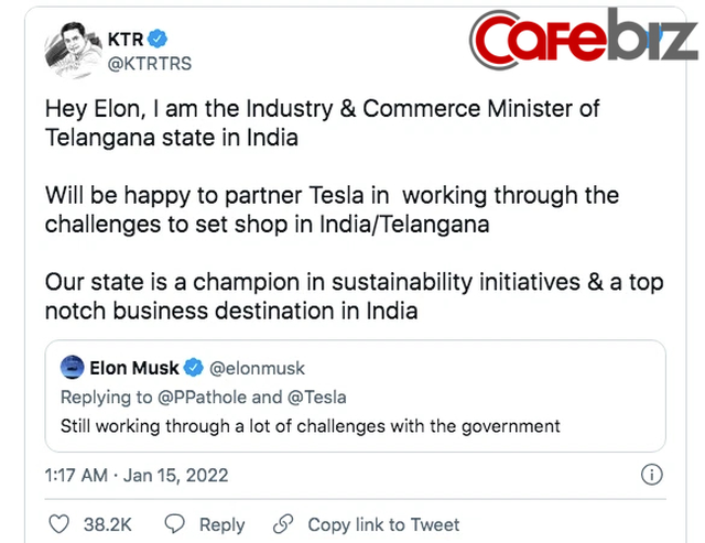 Hot như Elon Musk: Vừa tweet hờn dỗi gặp khó khi đàm phán với chính phủ, lãnh đạo 4 bang của Ấn Độ liền tag hẳn chính chủ, mời chào đầu tư - Ảnh 1.