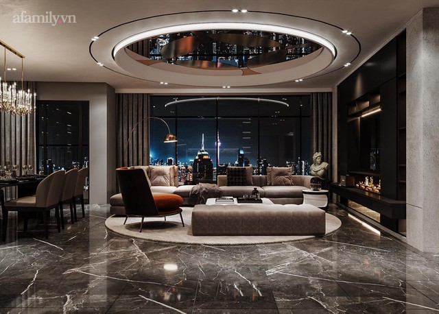 Căn hộ duplex của nữ CEO 9x ở Hà Nội: Bao trọn view sông Hồng, thiết kế luxury hiện đại tone chủ đạo nâu đen cực huyền bí - Ảnh 1.