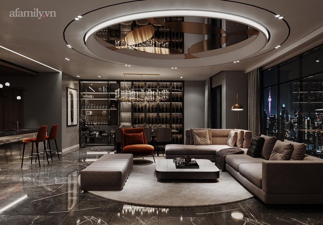 Căn hộ duplex của nữ CEO 9x ở Hà Nội: Bao trọn view sông Hồng, thiết kế luxury hiện đại tone chủ đạo nâu đen cực huyền bí - Ảnh 2.