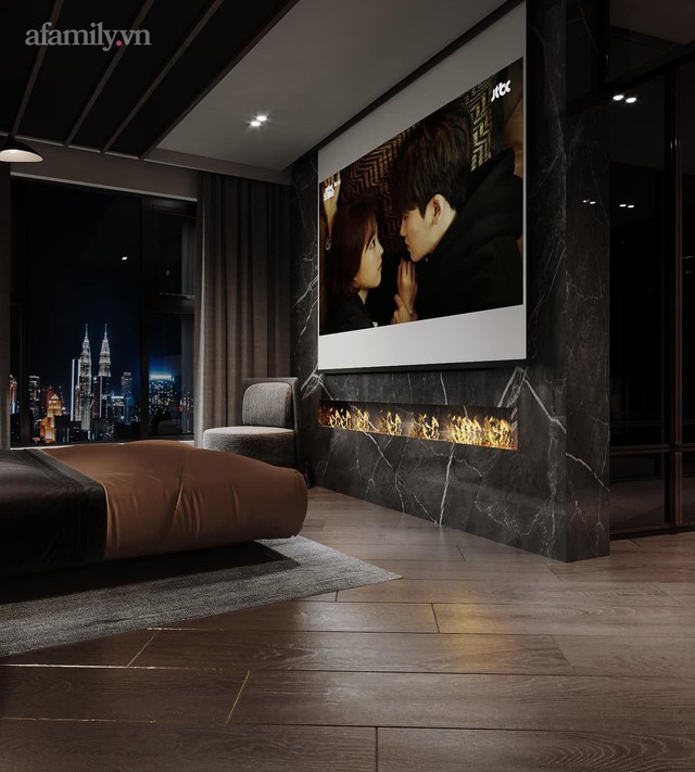 Căn hộ duplex của nữ CEO 9x ở Hà Nội: Bao trọn view sông Hồng, thiết kế luxury hiện đại tone chủ đạo nâu đen cực huyền bí - Ảnh 4.
