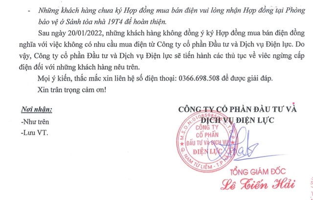 Vụ chung cư cho người thu nhập thấp vừa bàn giao đã bị phản đối ở Hà Nội: CĐT ra tối hậu thư buộc cư dân ký hợp đồng điện ngoài ý muốn, nếu không sẽ cắt điện - Ảnh 2.