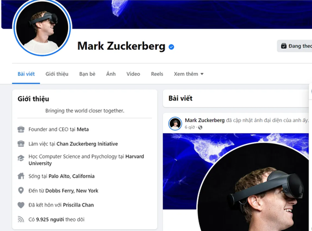 Trang Facebook cá nhân của "ông chủ" Facebook cũng bị rớt lượt theo dõi về còn dưới 10.000 - Ảnh chụp màn hình