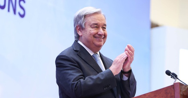 Tổng thư ký Liên Hiệp Quốc Antonio Guterres tại lễ kỷ niệm 45 năm Việt Nam gia nhập Liên Hiệp Quốc - Ảnh: NGUYỄN KHÁNH