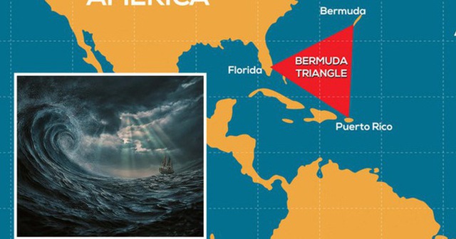 Bản đồ Tam giác quỷ Bermuda với hình ảnh con tàu trong cơn bão - Ảnh: NEWSWEEK