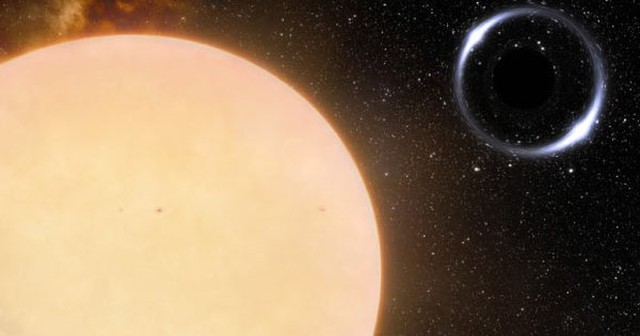 Ảnh đồ họa mô tả cặp đôi kỳ dị với một bản sao Mặt Trời và một lỗ đen - Ảnh: International Gemini Observatory / NOIRLab / NSF / AURA