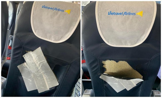 The seat of one of Vietravel Airlines' three aircraft with an average age of less than 6 years is tattered - Photo 1.