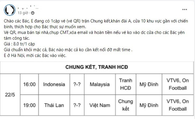 The ticket price for the final match of U23 Vietnam - Thailand was boiling, the seller demanded 18 million VND/pair - Photo 3.