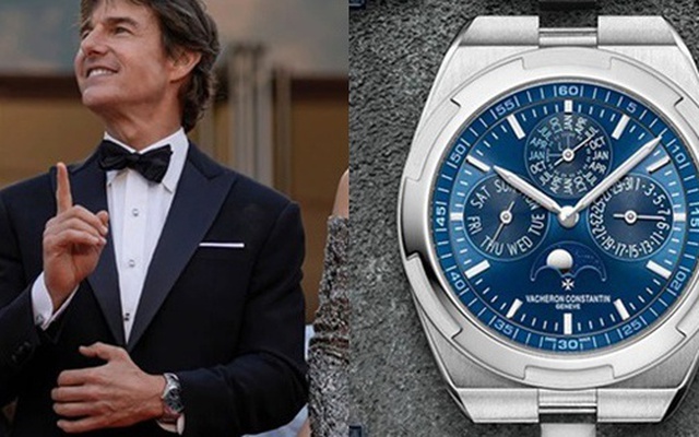 Tom Cruise và chiếc đồng hồ Vacheron Constantin Overseas Perpetual Calendar Ultra-Thin tại Liên hoan phim Cannes. Ảnh: AP, Vacheron Constantin