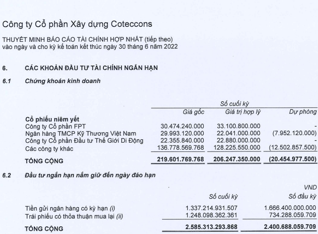Đem cả trăm tỷ đi đầu tư cổ phiếu, Coteccons phải trích lập dự phòng thua lỗ hơn 20 tỷ đồng - Ảnh 1.