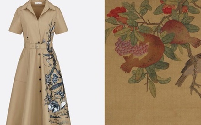 Dior lại dính cáo buộc liên quan đến văn hóa Trung Quốc khi những họa tiết trên váy giống những bức tranh chim và hoa truyền thống của Trung Quốc. Ảnh: Xiaohongshu