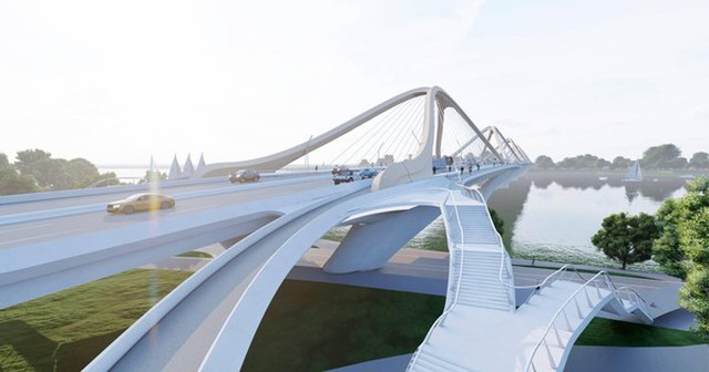 Cầu Trần Hưng Đạo vượt sông Hồng có mái vòm thép theo phương án kiến trúc đạt giải Nhất số 12 (THĐ12).