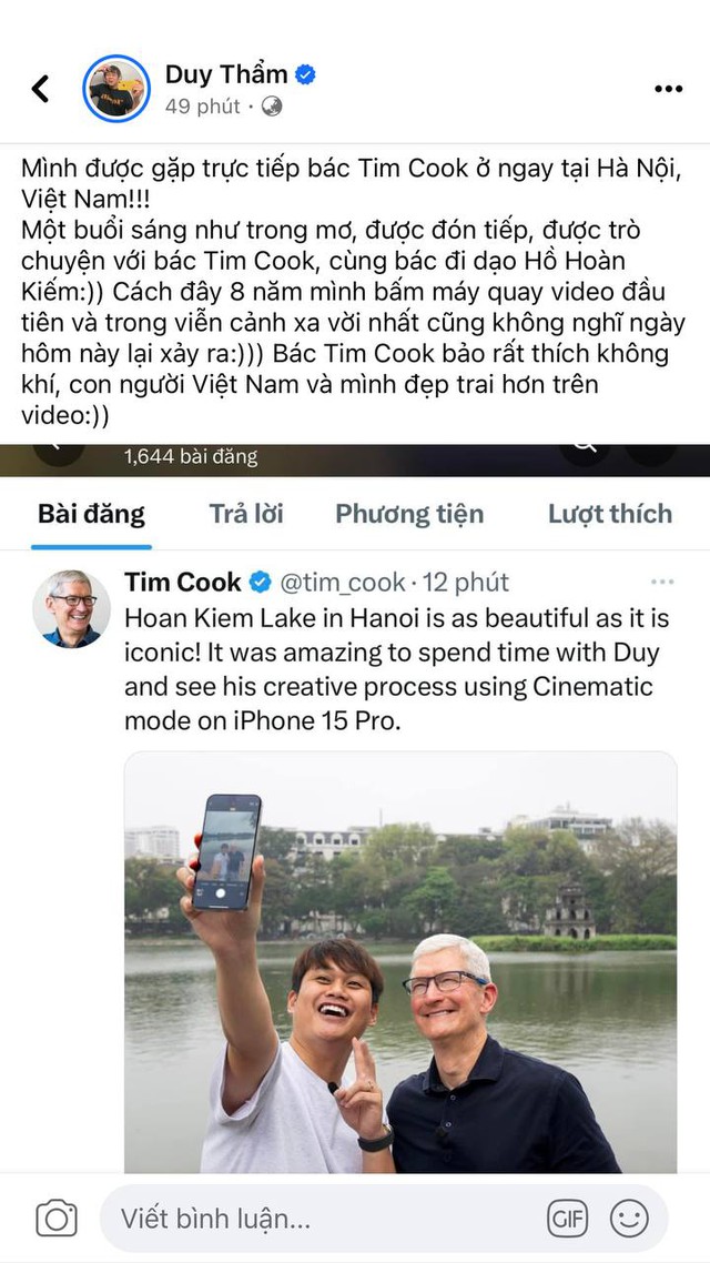 YouTuber 9X trò chuyện với CEO Tim Cook ở Hồ Gươm sáng nay là ai?  - Ảnh 2.