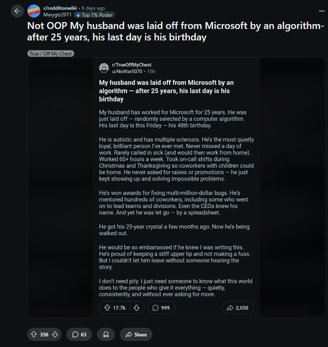 Chồng tôi bị Microsoft sa thải chỉ vì 1 thuật toán: Tâm thư gây sốc từ vợ của một kỹ sư vừa thất nghiệp đúng ngày sinh nhật tuổi 48- Ảnh 2.