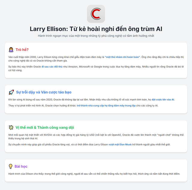 Larry Ellison bị 'quê': Gọi AI là 'thứ nhảm nhí' chỉ để làm màu để rồi vượt mặt Elon Musk thành người giàu nhất thế giới nhờ chính công nghệ này - Ảnh 2.