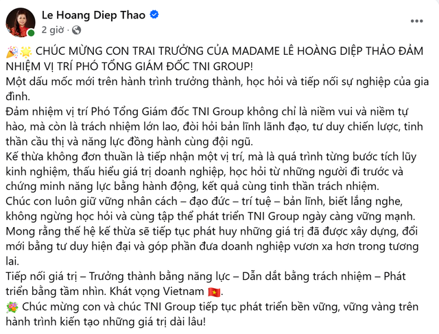 Ông Đặng Lê Nguyên Vũ sau gần 30 năm gây dựng đế chế cà phê: Con trai cả hiếm hoi lộ diện, trở thành Phó Tổng giám đốc TNI Group - Ảnh 1.