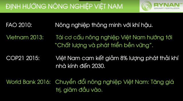 
Nông nghiệp Việt Nam đã có những định hướng phát triển. Và theo ông Mỹ, đây là cơ hội tốt để khởi nghiệp nông nghiệp cho những ai quan tâm đến lĩnh vực này, bằng cách là làm đúng cái đang sai như thực phẩm sạch, tạo ra những sản phẩm có giá trị cao... Ông Nguyễn Thanh Mỹ cũng đã khởi nghiệp 3 công ty có liên quan đến nông nghiệp công nghệ cao, trong đó có phân bón thông minh, đồng hồ nước thông minh...
