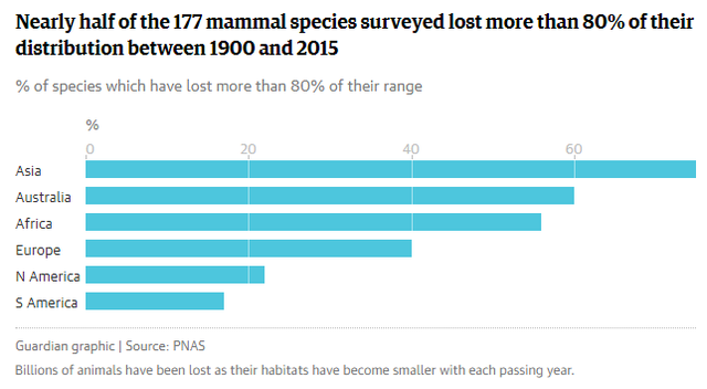 
Gần 50% số động vật có vú đã mất 80% cá thể trong vòng 100 năm qua
