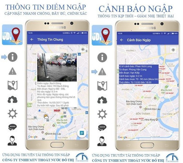  Ứng dụng di động giúp người dân có được thông tin kịp thời về các điểm ngập nước, tình hình triều cường. 