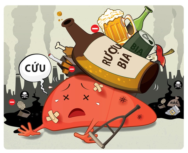 Rượu cùng các đồ uống có cồn khác là kẻ thù số một của lá gan. (Tranh minh họa).
