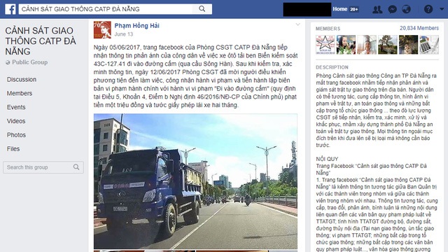 Nhóm Cảnh sát giao thông CATP Đà Nẵng trên mạng xã hội Facebook. Ảnh chụp màn hình.
