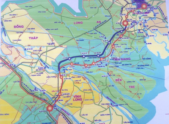 
Sơ đồ hướng tuyến dự án đường sắt tốc độ cao TP Hồ Chí Minh – Cần Thơ
