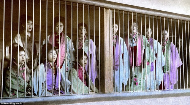Các cô gái bán hoa ở trong lồng gỗ tại khu phố đèn đỏ Yoshiwara: Quận này được thành lập vào năm 1617 với mục tiêu đưa các cô gái làng chơi tập trung lại ở một số khu vực nhất định tại Nhật Bản. Nơi đây rộng 81.000 m2, được bao quanh bởi một con hào và là khu nhà chứa duy nhất được chính phủ quy hoạch ở thủ đô.